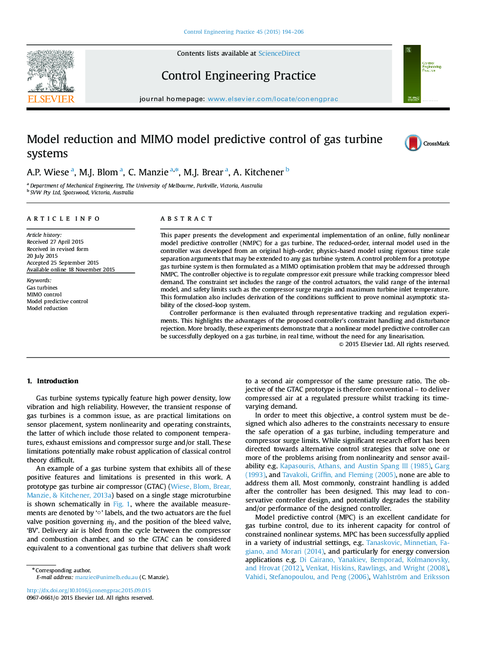 Model reduction and MIMO model predictive control of gas turbine systems