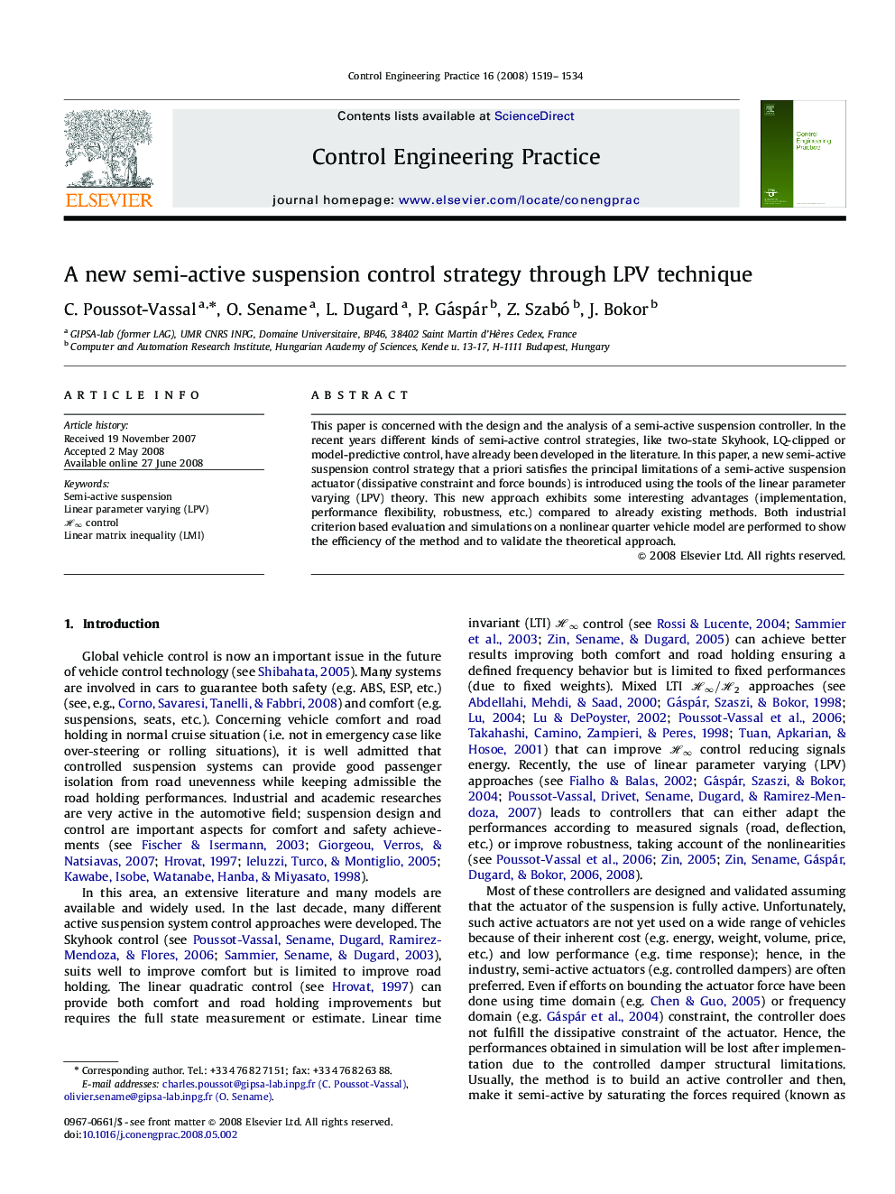 A new semi-active suspension control strategy through LPV technique