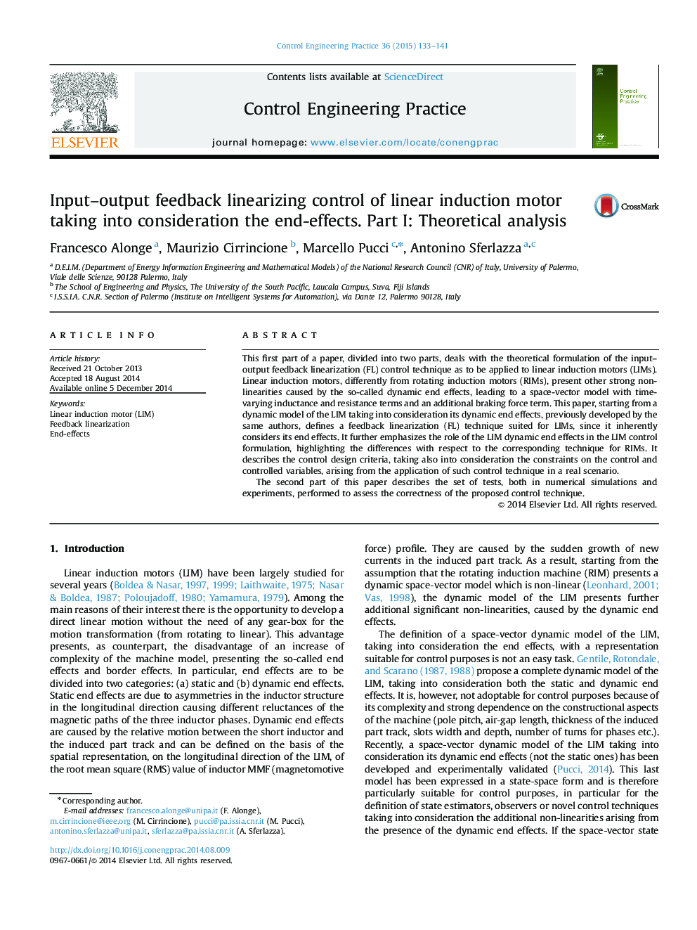 Input–output feedback linearizing control of linear induction motor taking into consideration the end-effects. Part I: Theoretical analysis