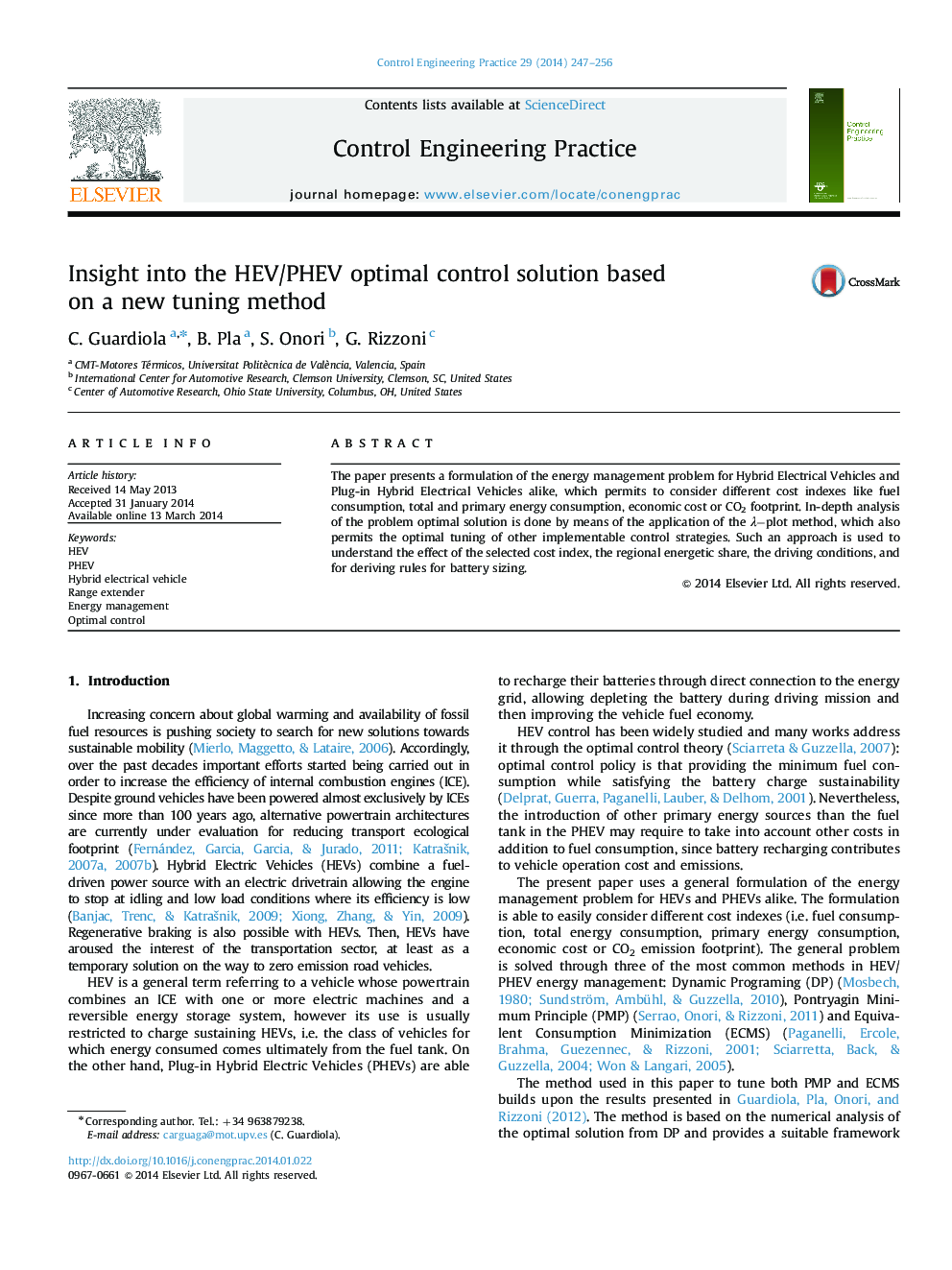 Insight into the HEV/PHEV optimal control solution based on a new tuning method