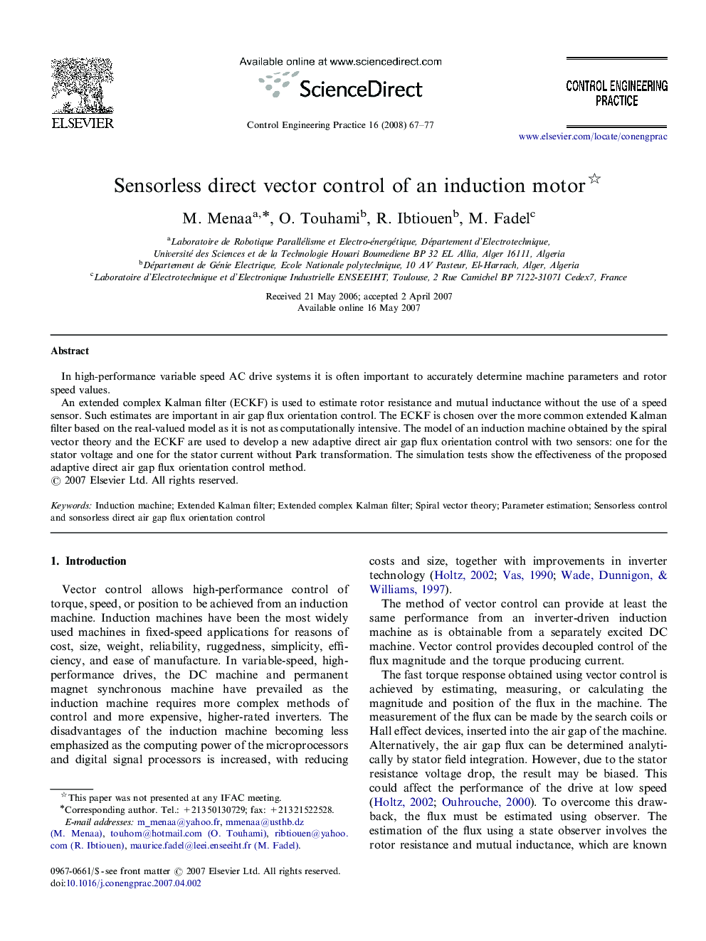 Sensorless direct vector control of an induction motor 