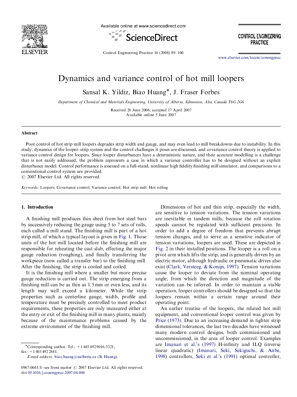 Dynamics and variance control of hot mill loopers