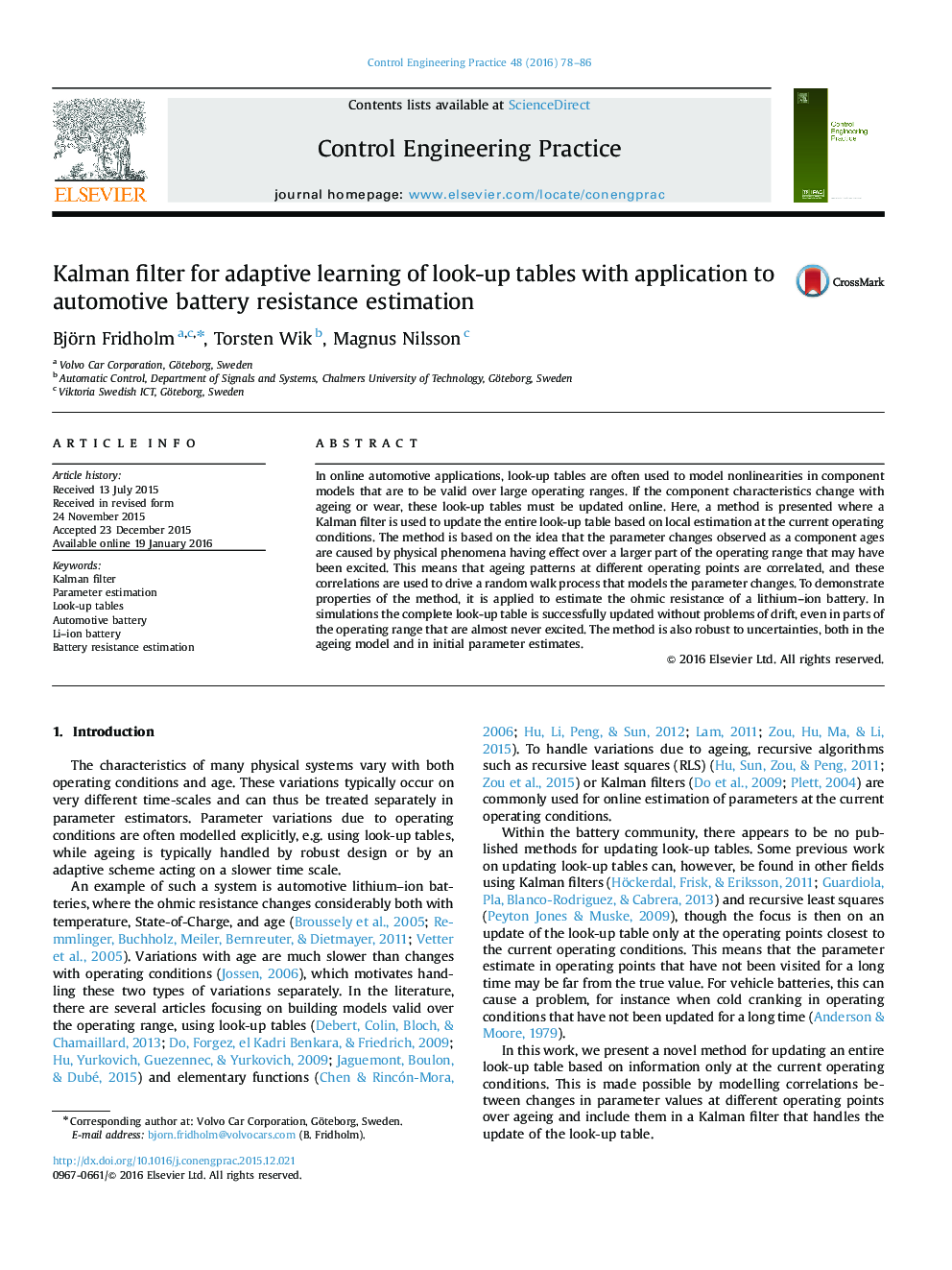 Kalman filter for adaptive learning of look-up tables with application to automotive battery resistance estimation