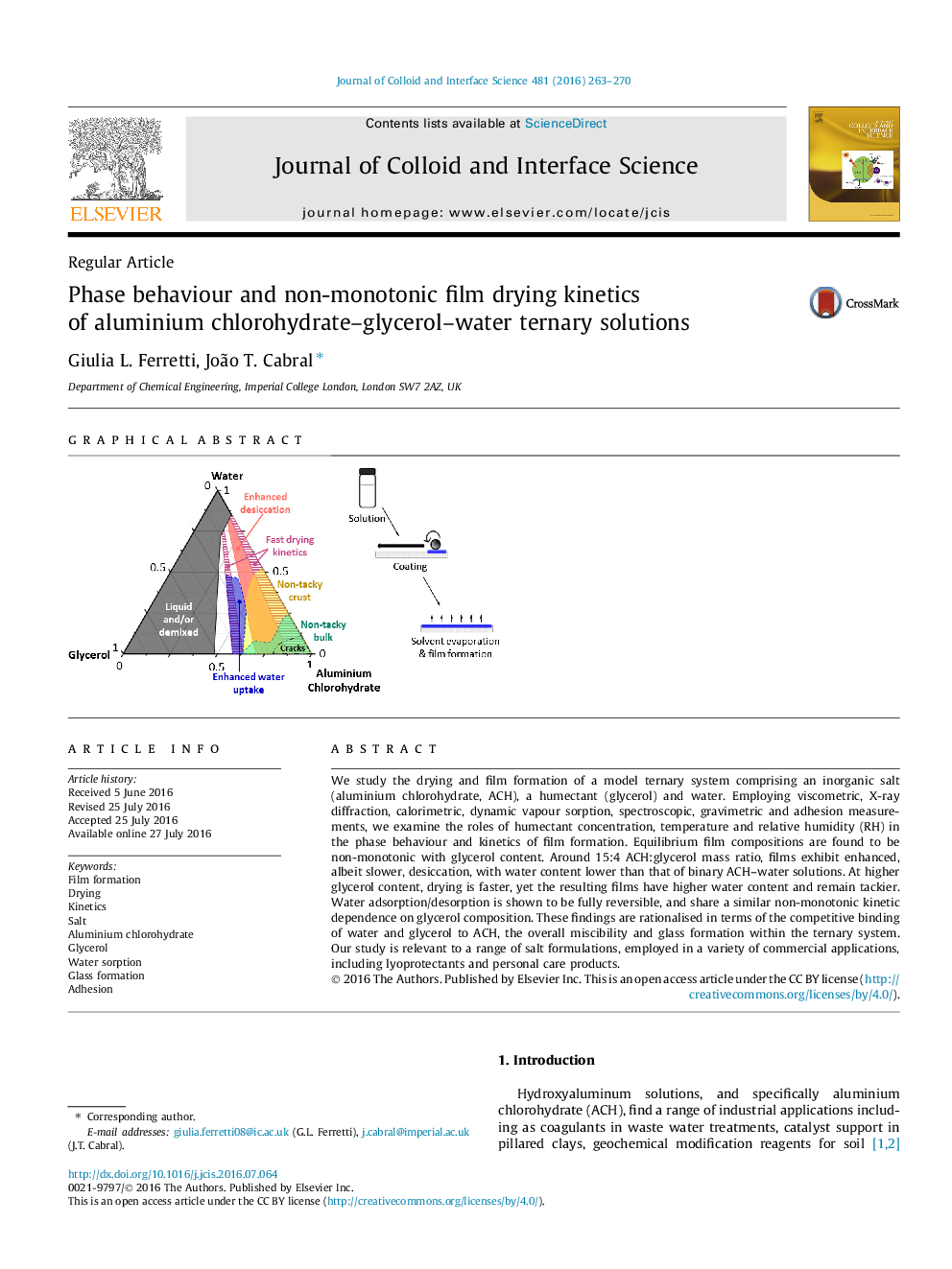 Phase behaviour and non-monotonic film drying kinetics of aluminium chlorohydrate-glycerol-water ternary solutions