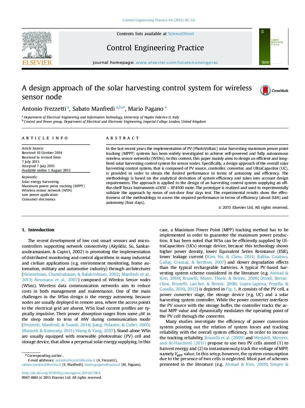 A design approach of the solar harvesting control system for wireless sensor node