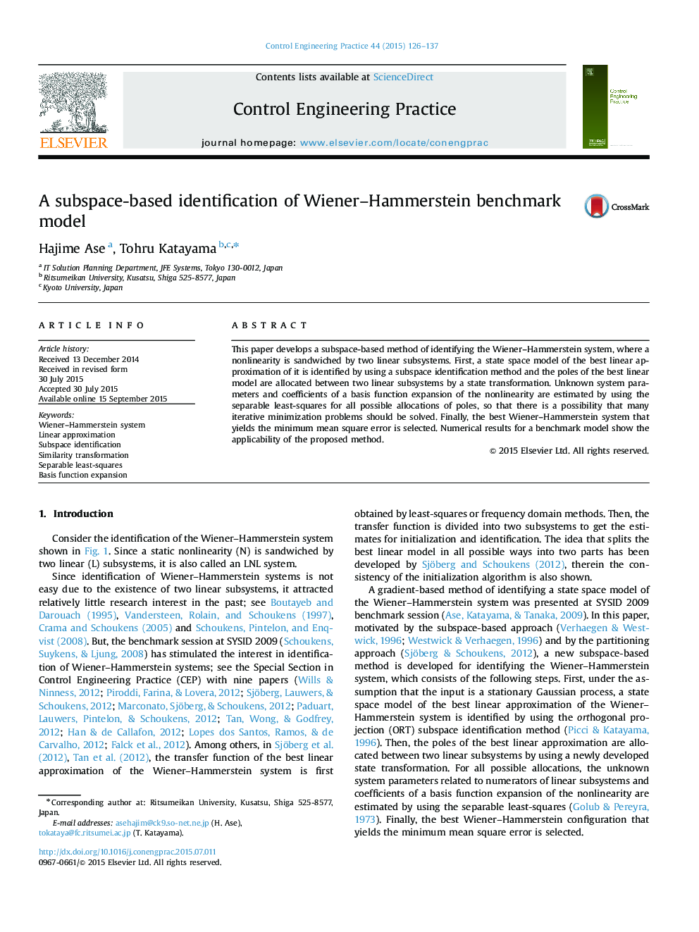 A subspace-based identification of Wiener–Hammerstein benchmark model