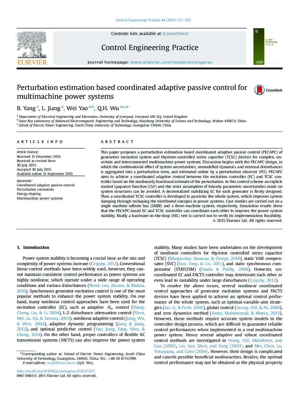 Perturbation estimation based coordinated adaptive passive control for multimachine power systems