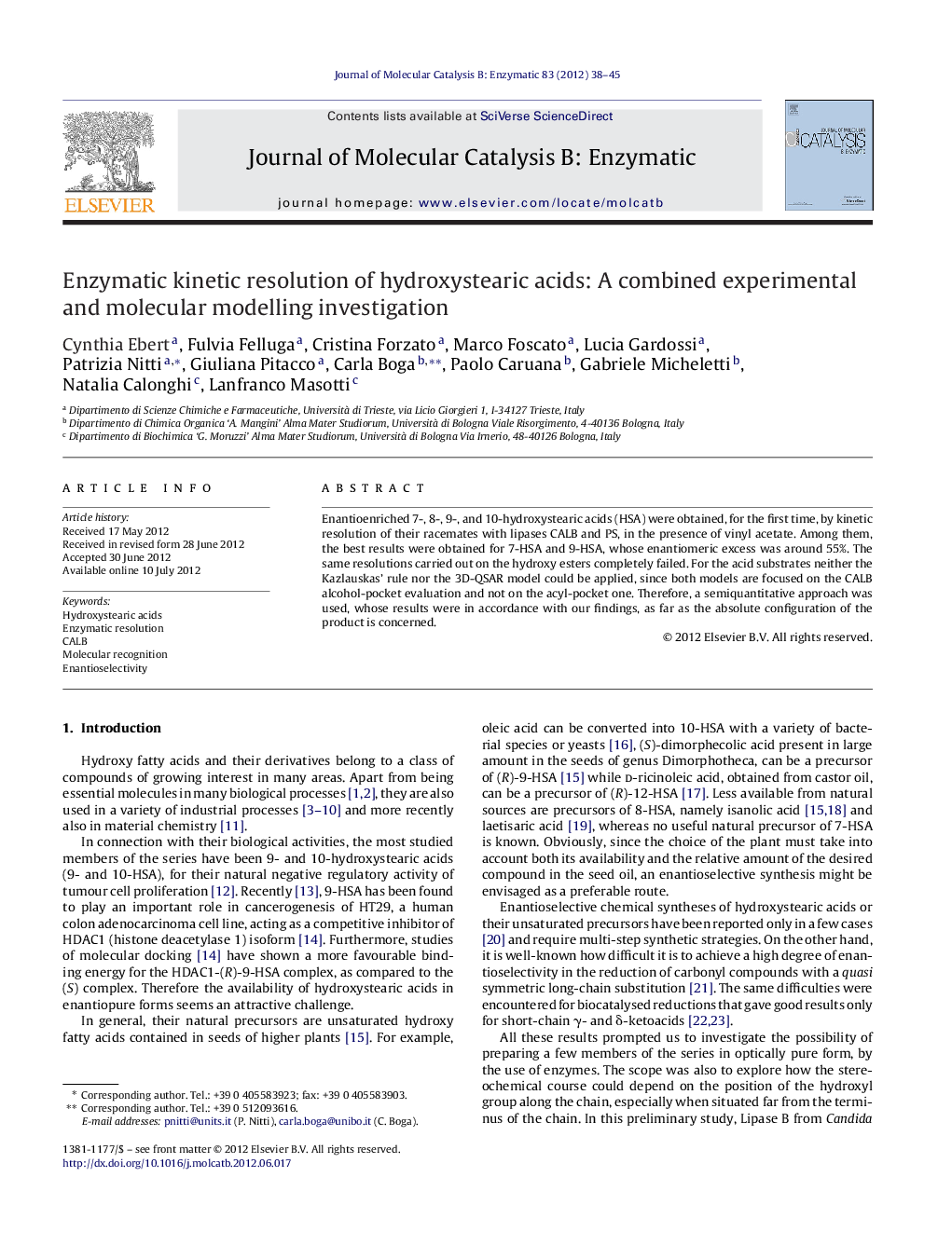 Enzymatic kinetic resolution of hydroxystearic acids: A combined experimental and molecular modelling investigation