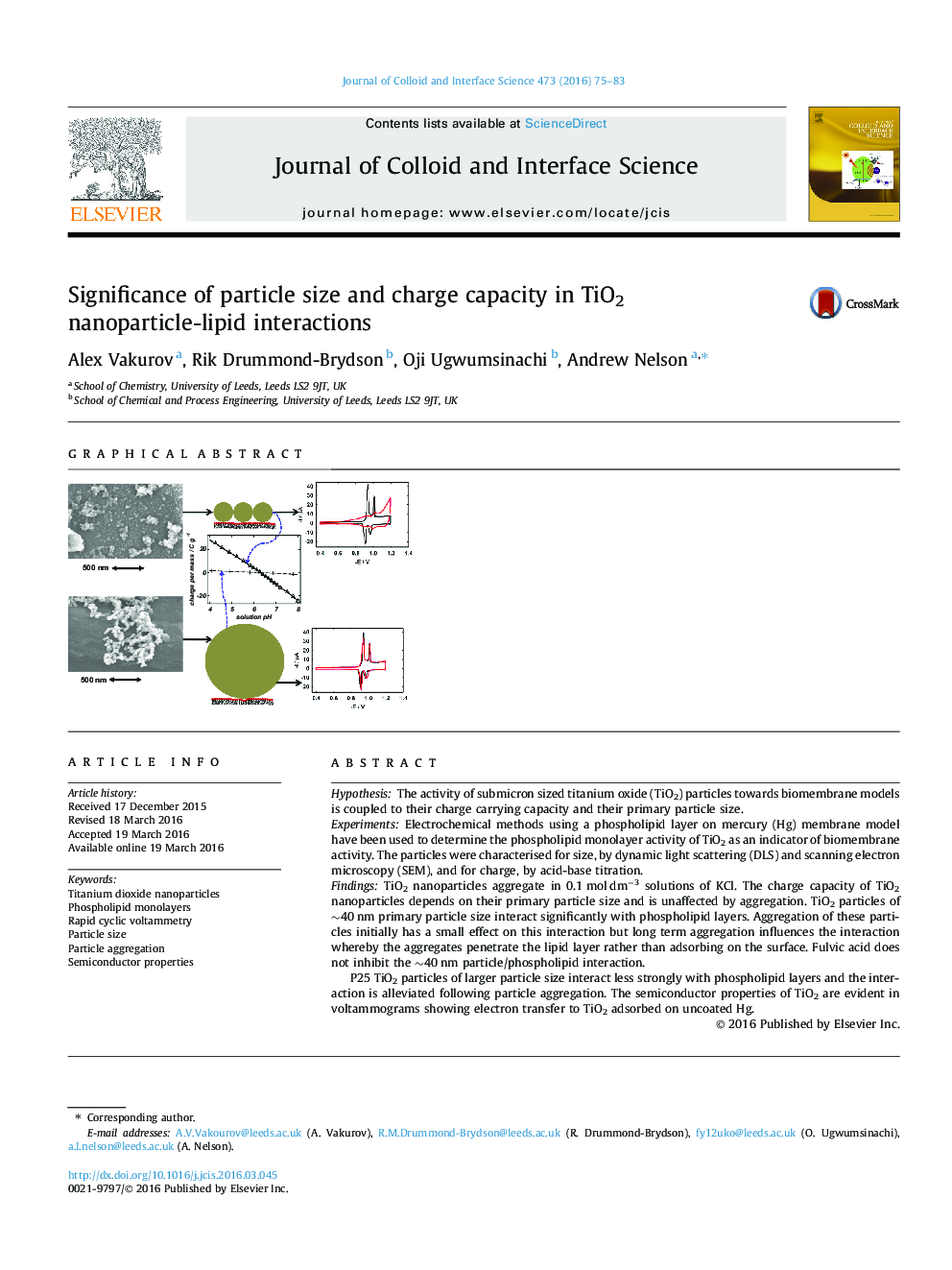 Significance of particle size and charge capacity in TiO2 nanoparticle-lipid interactions