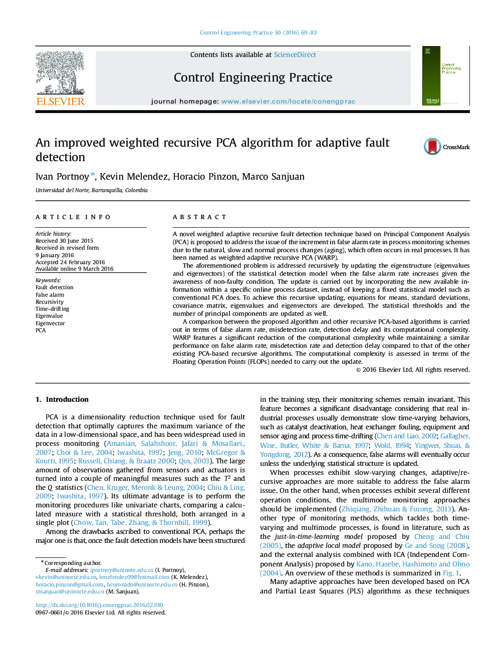 An improved weighted recursive PCA algorithm for adaptive fault detection