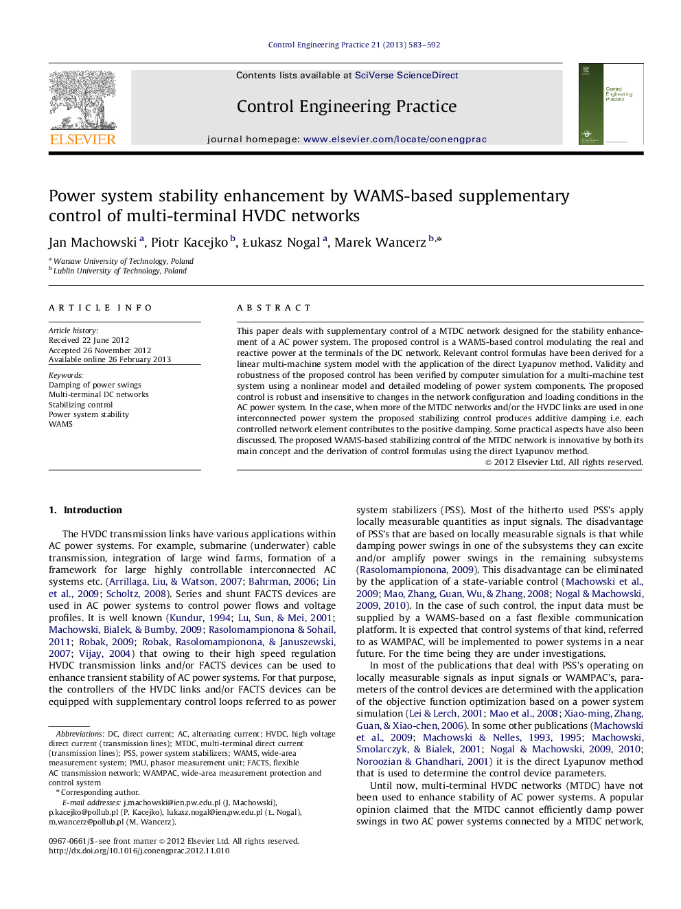 Power system stability enhancement by WAMS-based supplementary control of multi-terminal HVDC networks