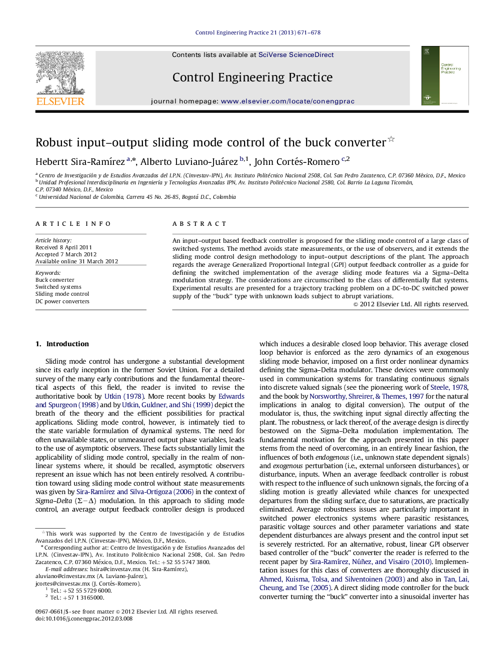 Robust input–output sliding mode control of the buck converter 