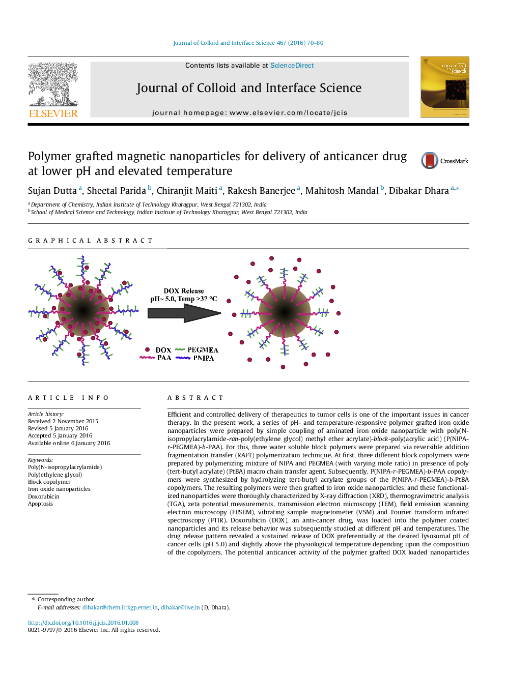عکس صفحه اول مقاله: Polymer grafted magnetic nanoparticles for delivery of anticancer drug at lower pH and elevated temperature Polymer grafted magnetic nanoparticles for delivery of anticancer drug at lower pH and elevated temperature