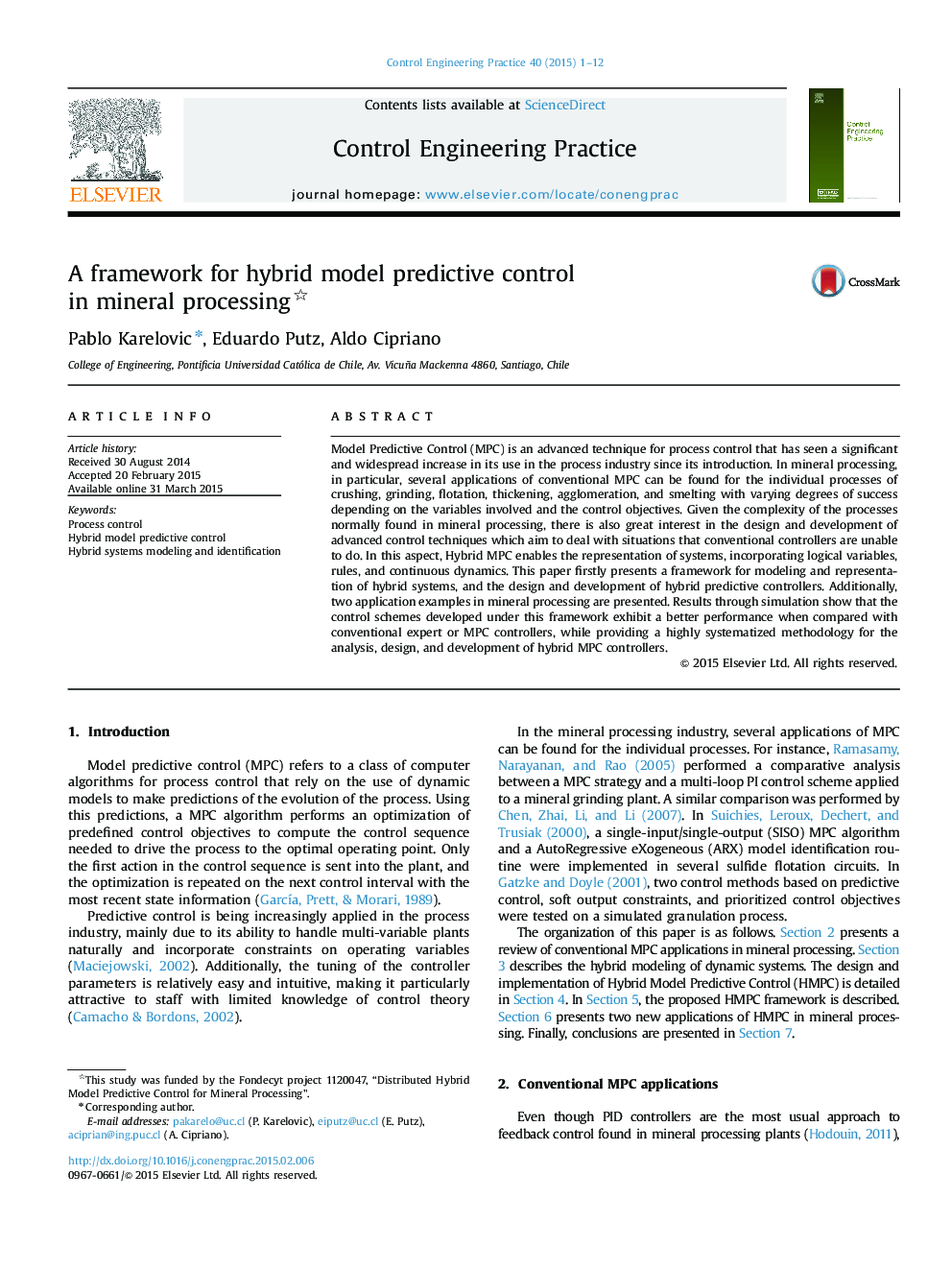 A framework for hybrid model predictive control in mineral processing 