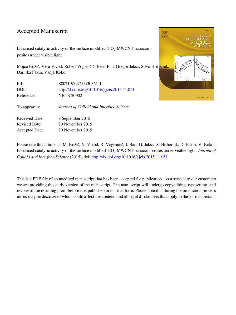 Enhanced catalytic activity of the surface modified TiO2-MWCNT nanocomposites under visible light