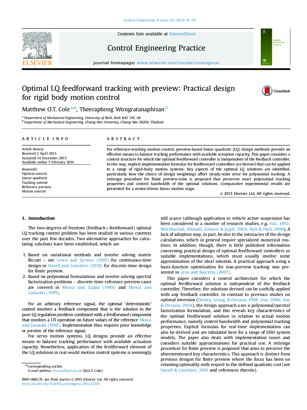 Optimal LQ feedforward tracking with preview: Practical design for rigid body motion control