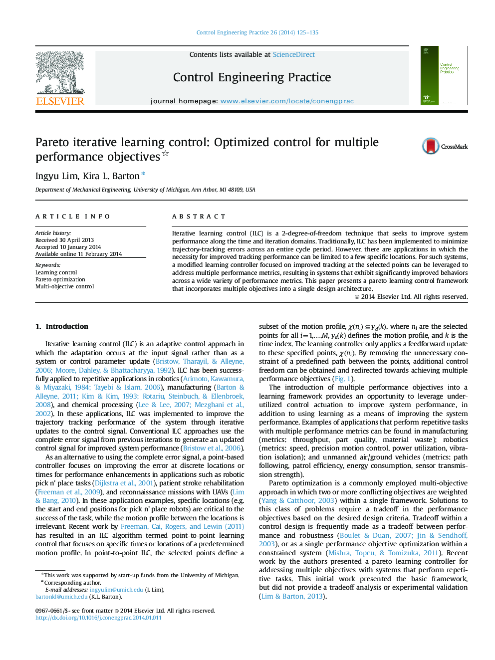 Pareto iterative learning control: Optimized control for multiple performance objectives 