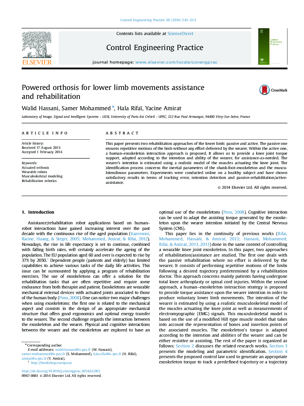 Powered orthosis for lower limb movements assistance and rehabilitation