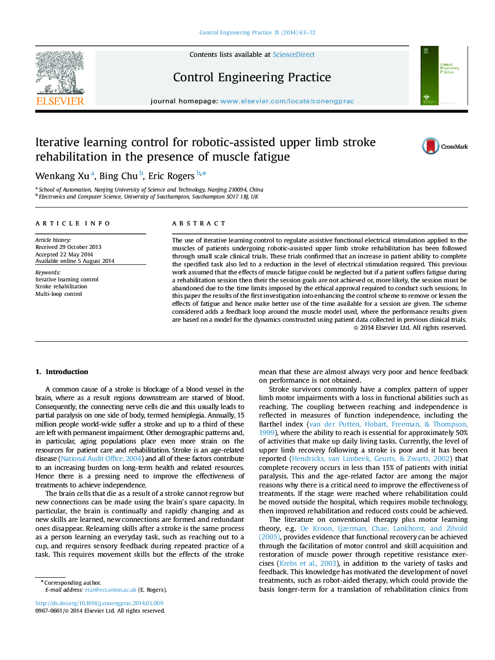 Iterative learning control for robotic-assisted upper limb stroke rehabilitation in the presence of muscle fatigue