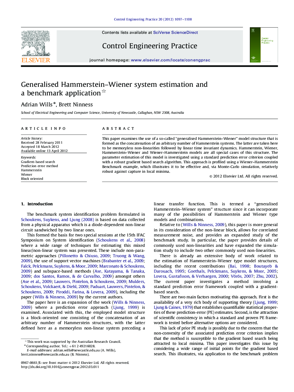 Generalised Hammerstein–Wiener system estimation and a benchmark application 