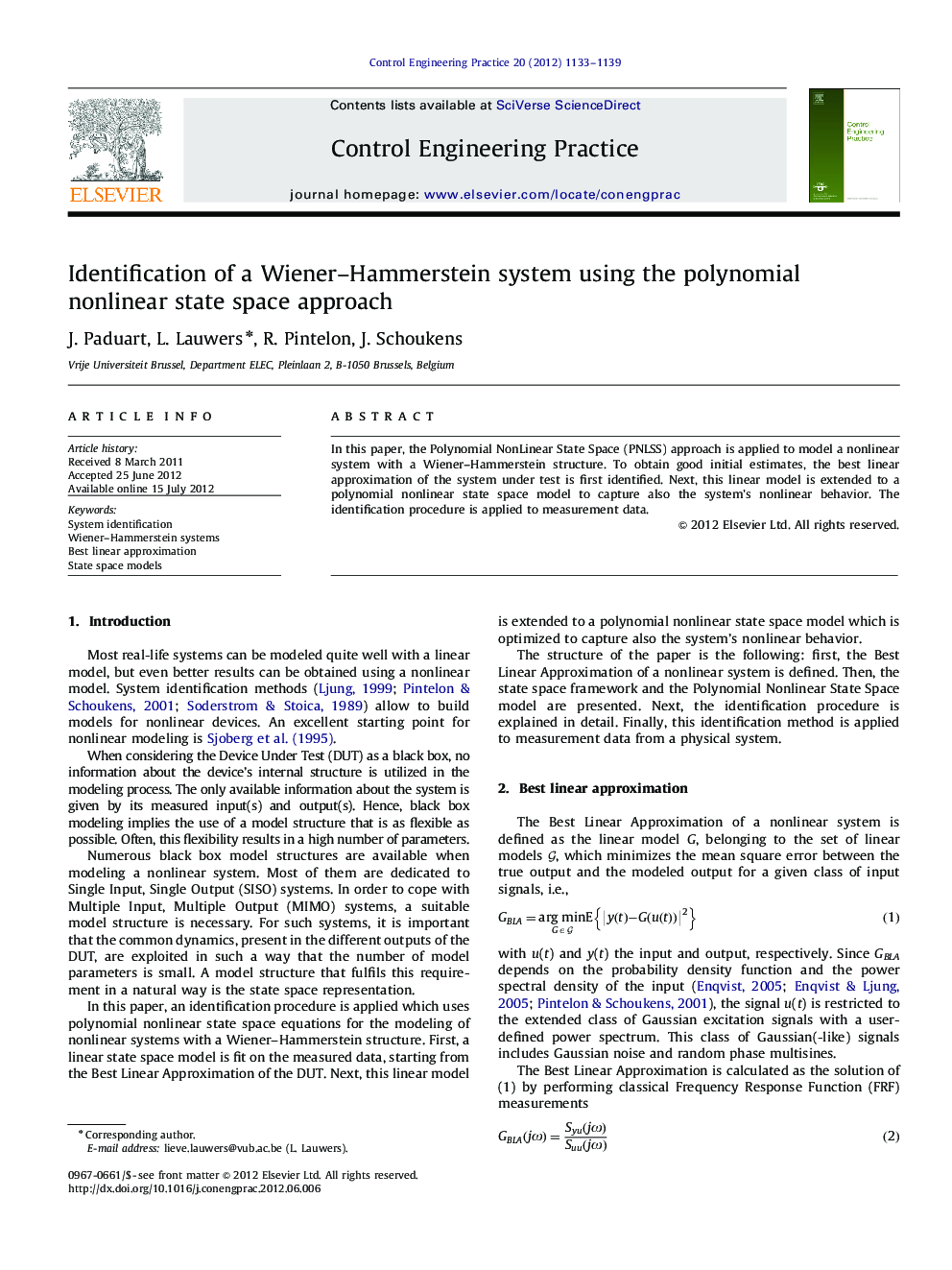 Identification of a Wiener–Hammerstein system using the polynomial nonlinear state space approach