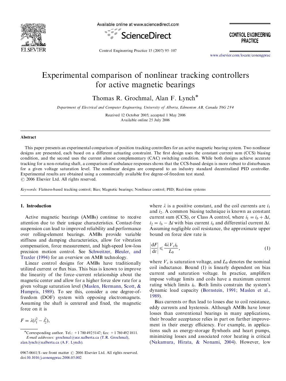 Experimental comparison of nonlinear tracking controllers for active magnetic bearings