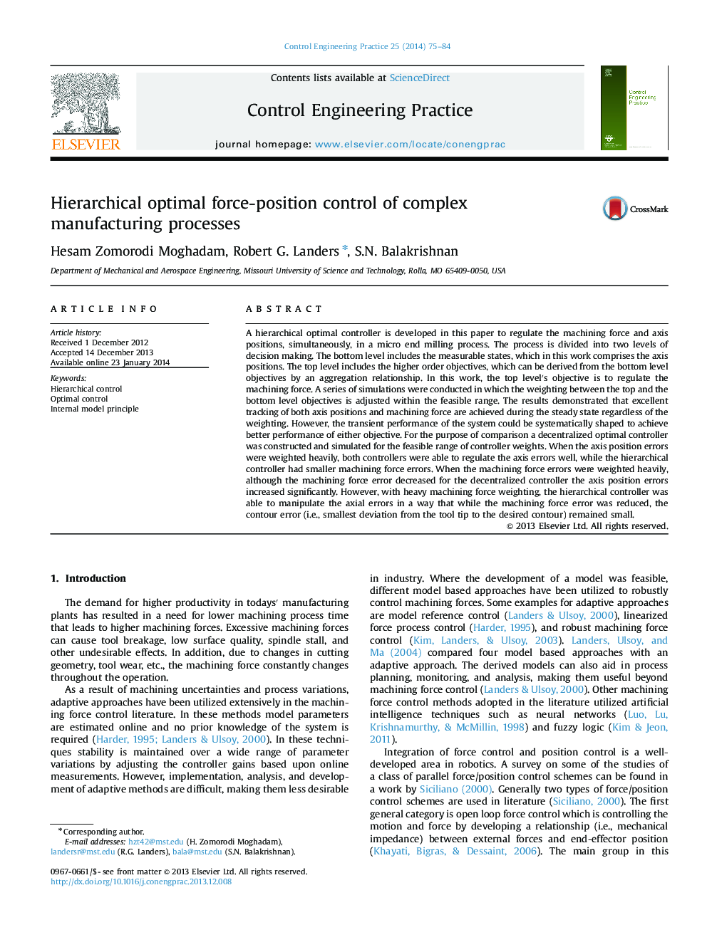 Hierarchical optimal force-position control of complex manufacturing processes