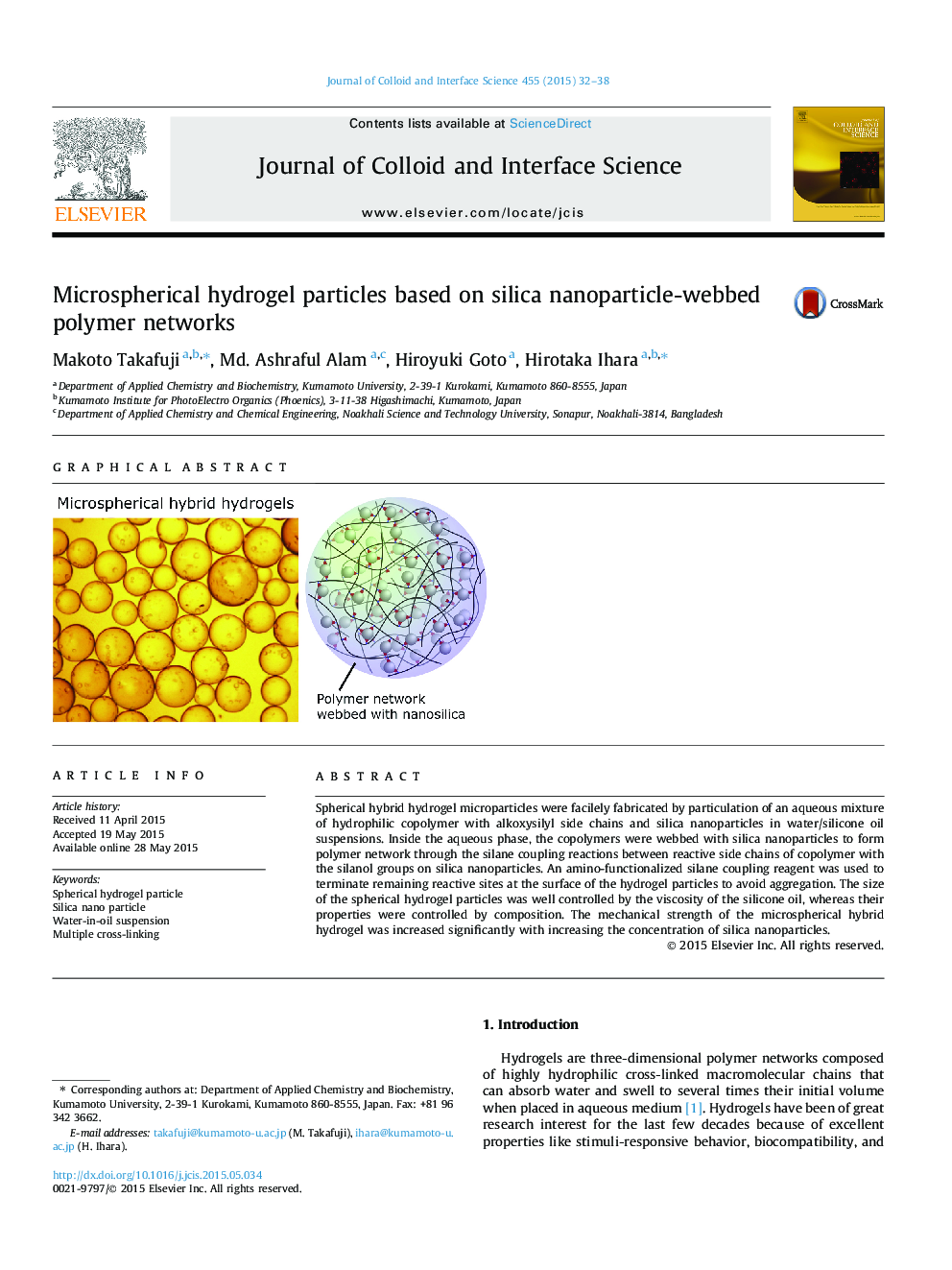 Microspherical hydrogel particles based on silica nanoparticle-webbed polymer networks