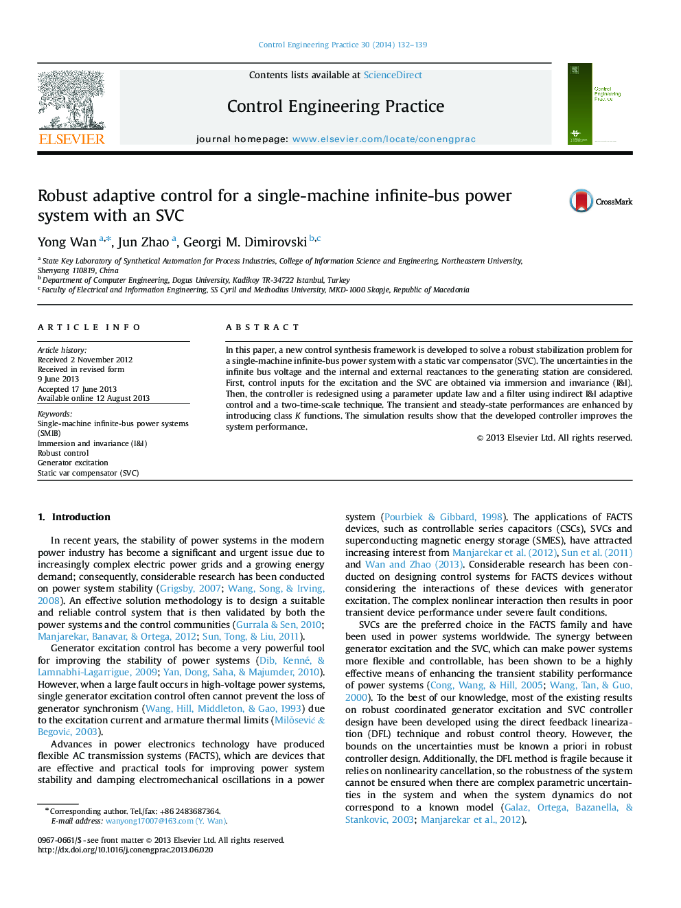 Robust adaptive control for a single-machine infinite-bus power system with an SVC