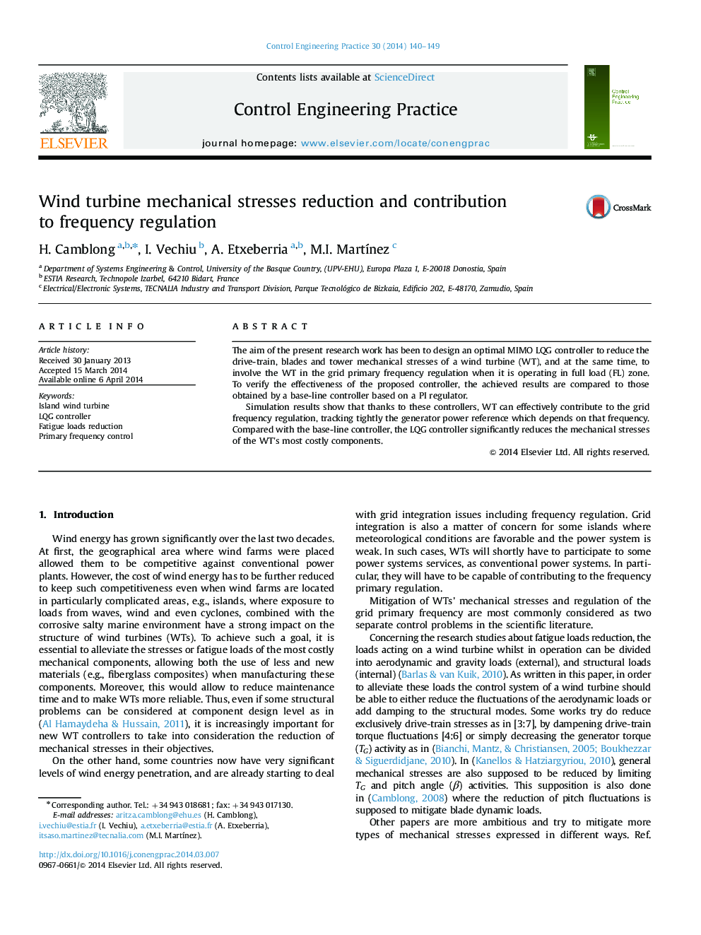 Wind turbine mechanical stresses reduction and contribution to frequency regulation