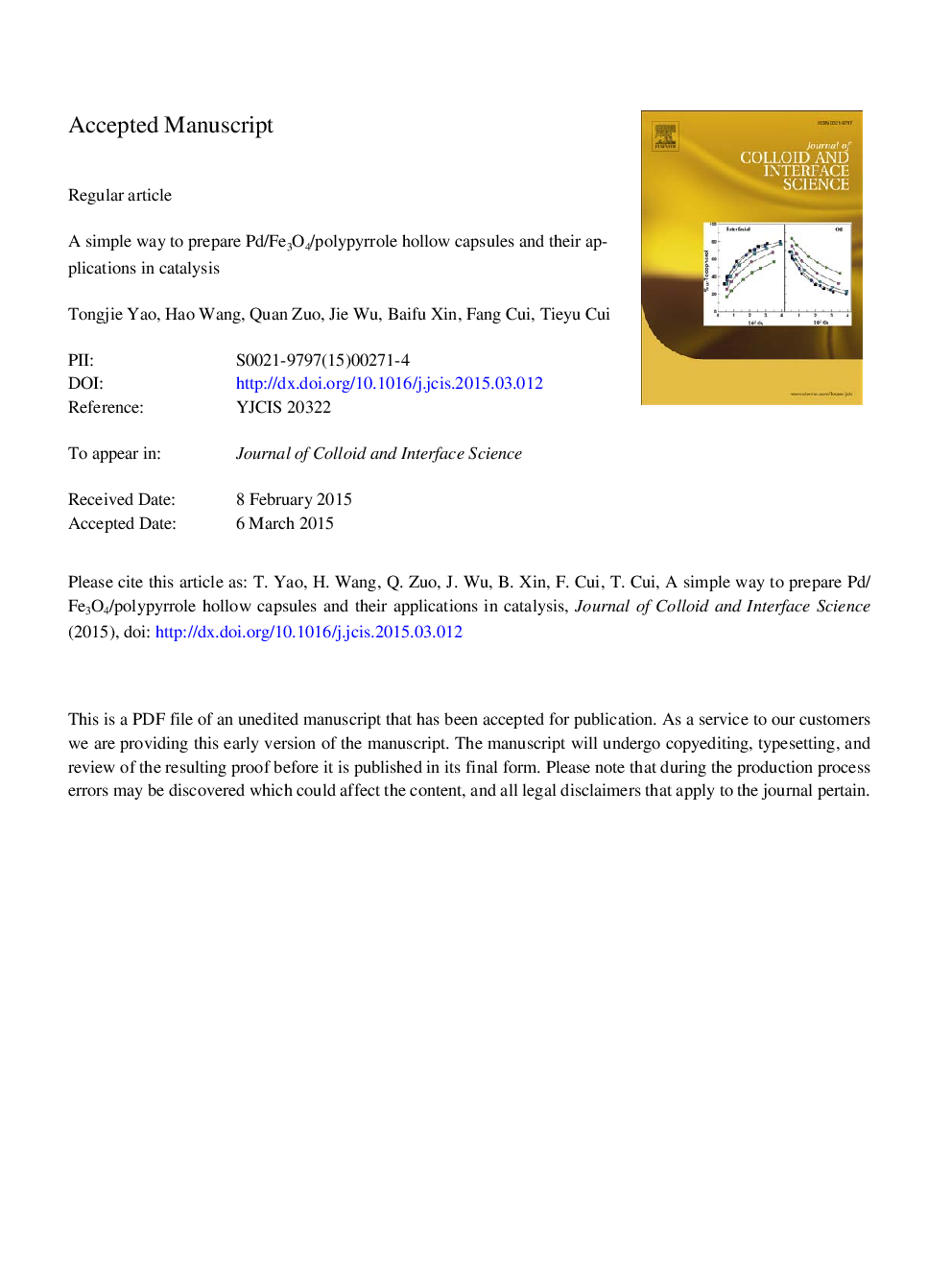 A simple way to prepare Pd/Fe3O4/polypyrrole hollow capsules and their applications in catalysis