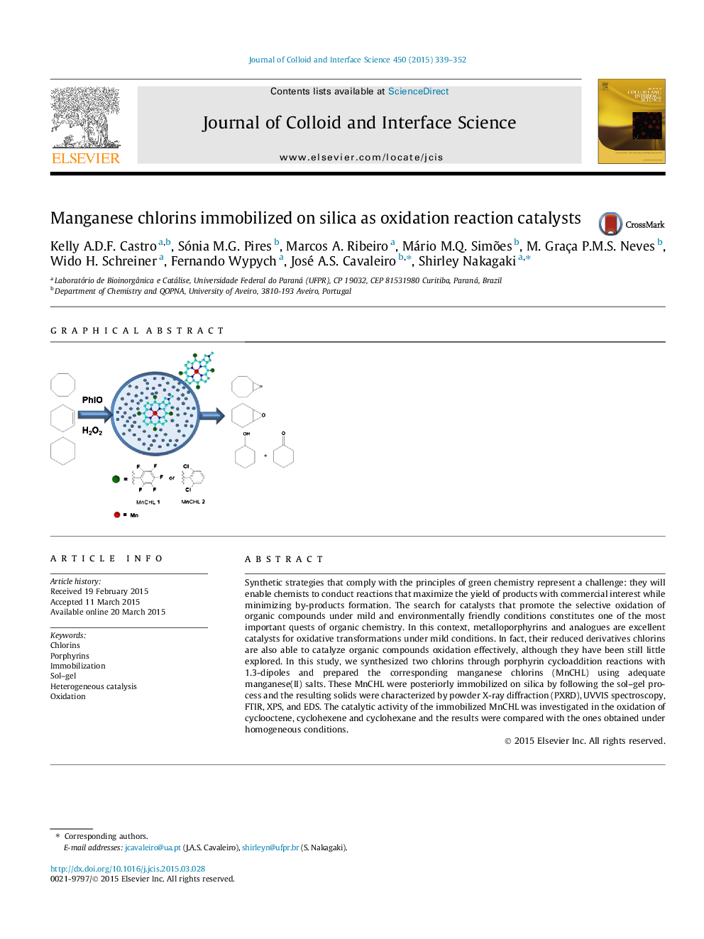 Manganese chlorins immobilized on silica as oxidation reaction catalysts