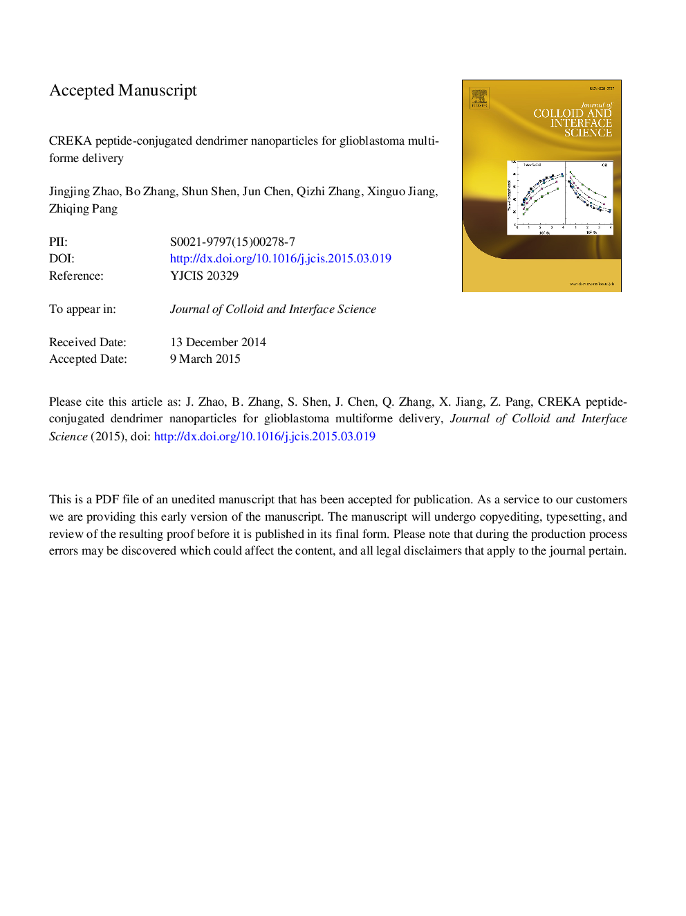 CREKA peptide-conjugated dendrimer nanoparticles for glioblastoma multiforme delivery