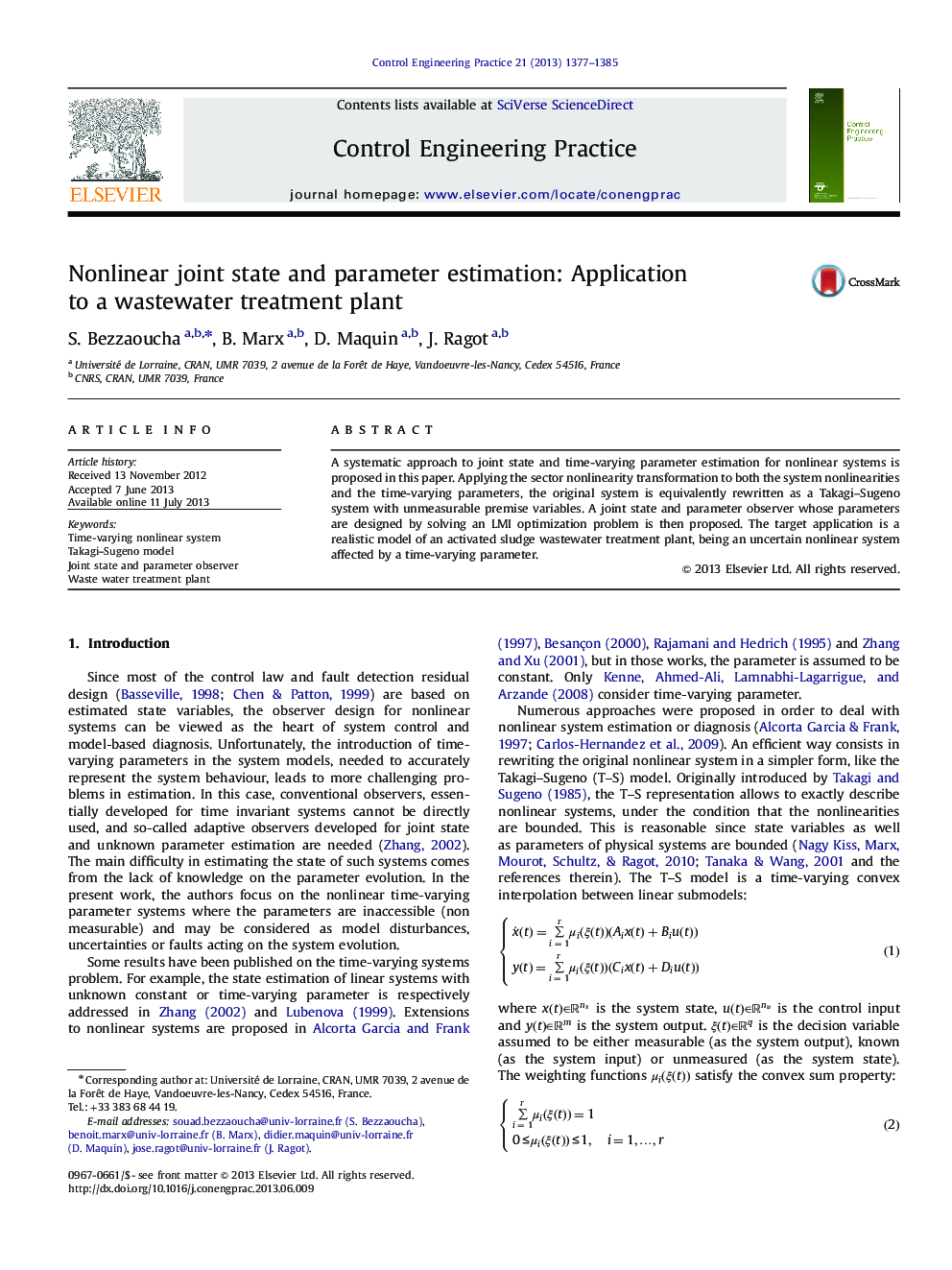 Nonlinear joint state and parameter estimation: Application to a wastewater treatment plant