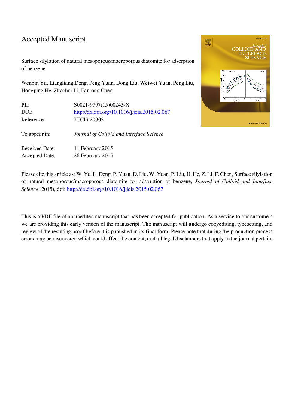 Surface silylation of natural mesoporous/macroporous diatomite for adsorption of benzene