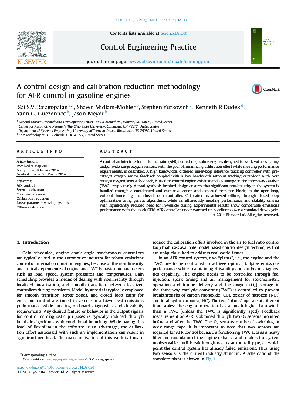 A control design and calibration reduction methodology for AFR control in gasoline engines