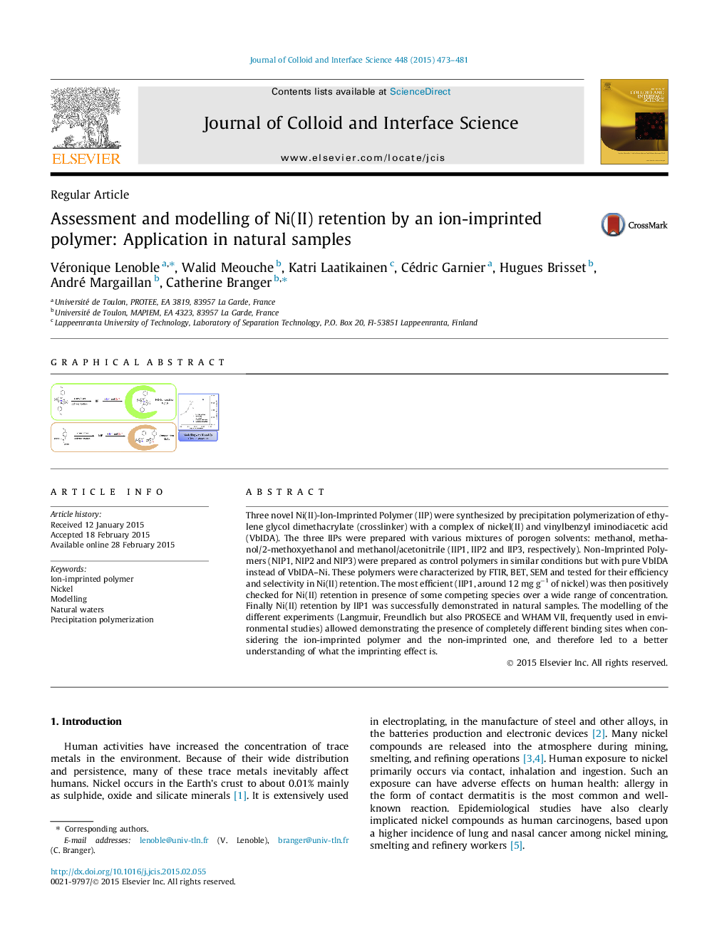 Assessment and modelling of Ni(II) retention by an ion-imprinted polymer: Application in natural samples