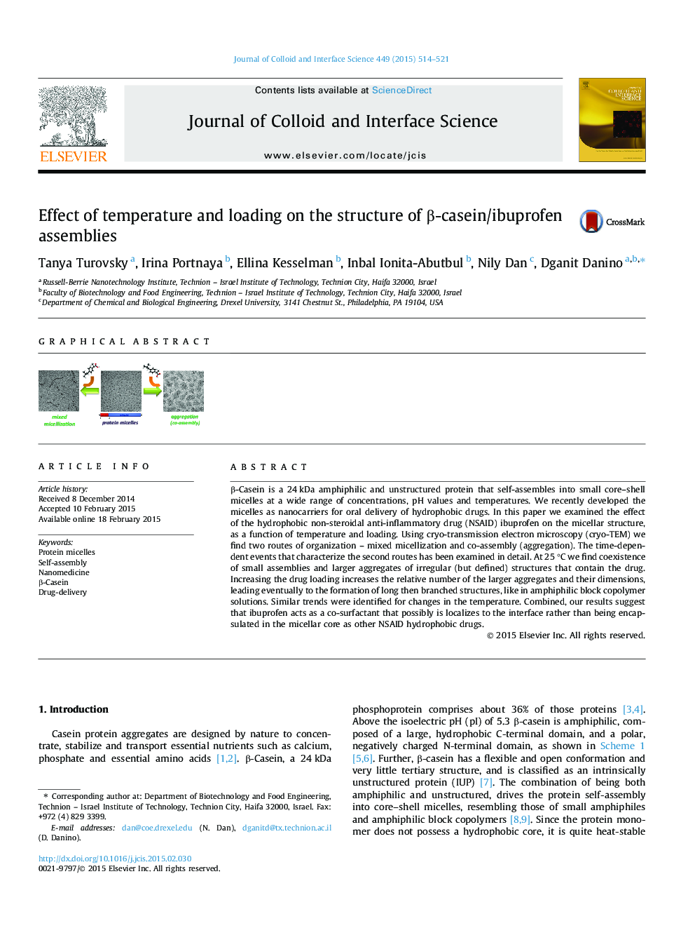 Effect of temperature and loading on the structure of Î²-casein/ibuprofen assemblies