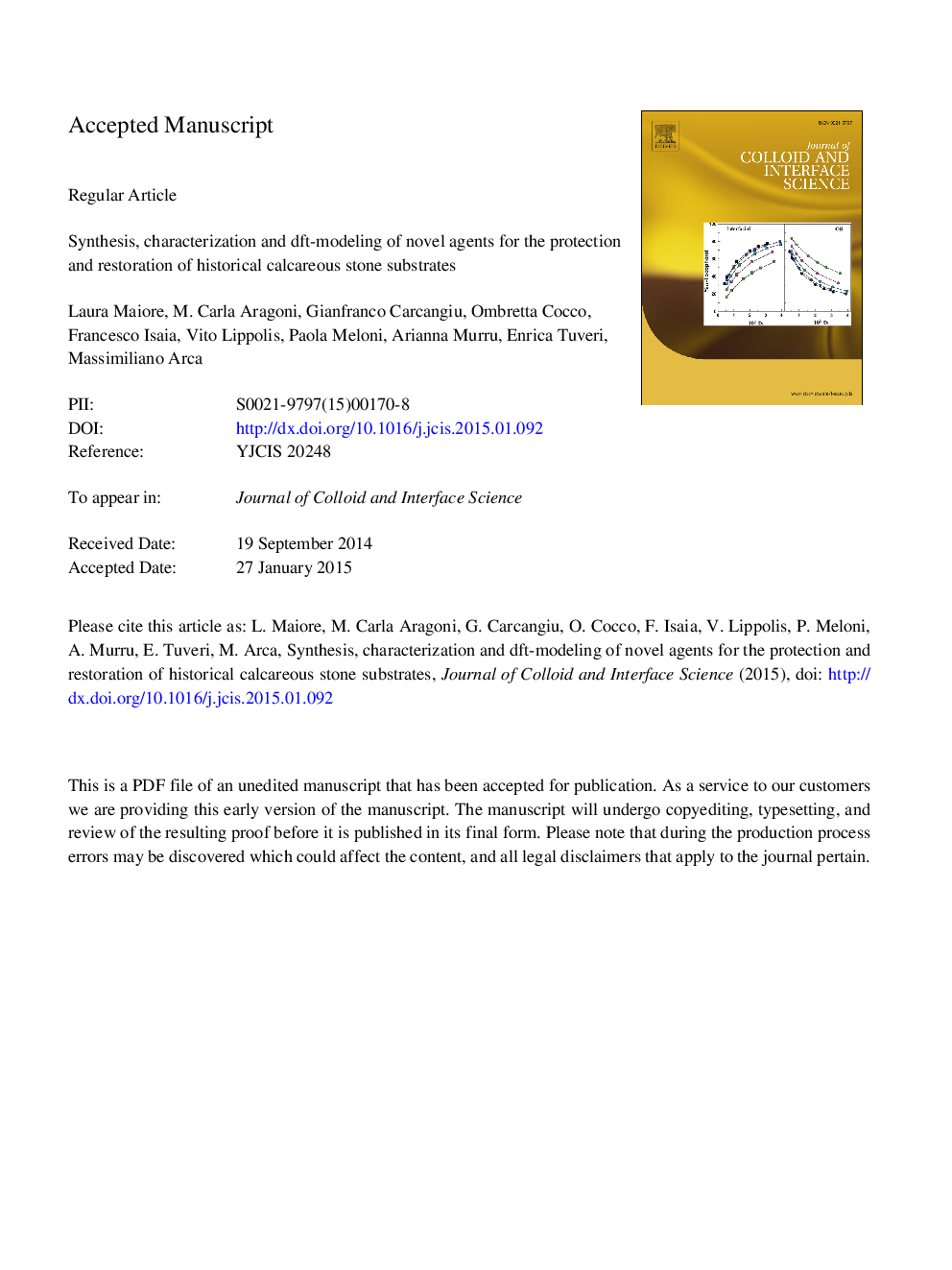 Synthesis, characterization and DFT-modeling of novel agents for the protection and restoration of historical calcareous stone substrates