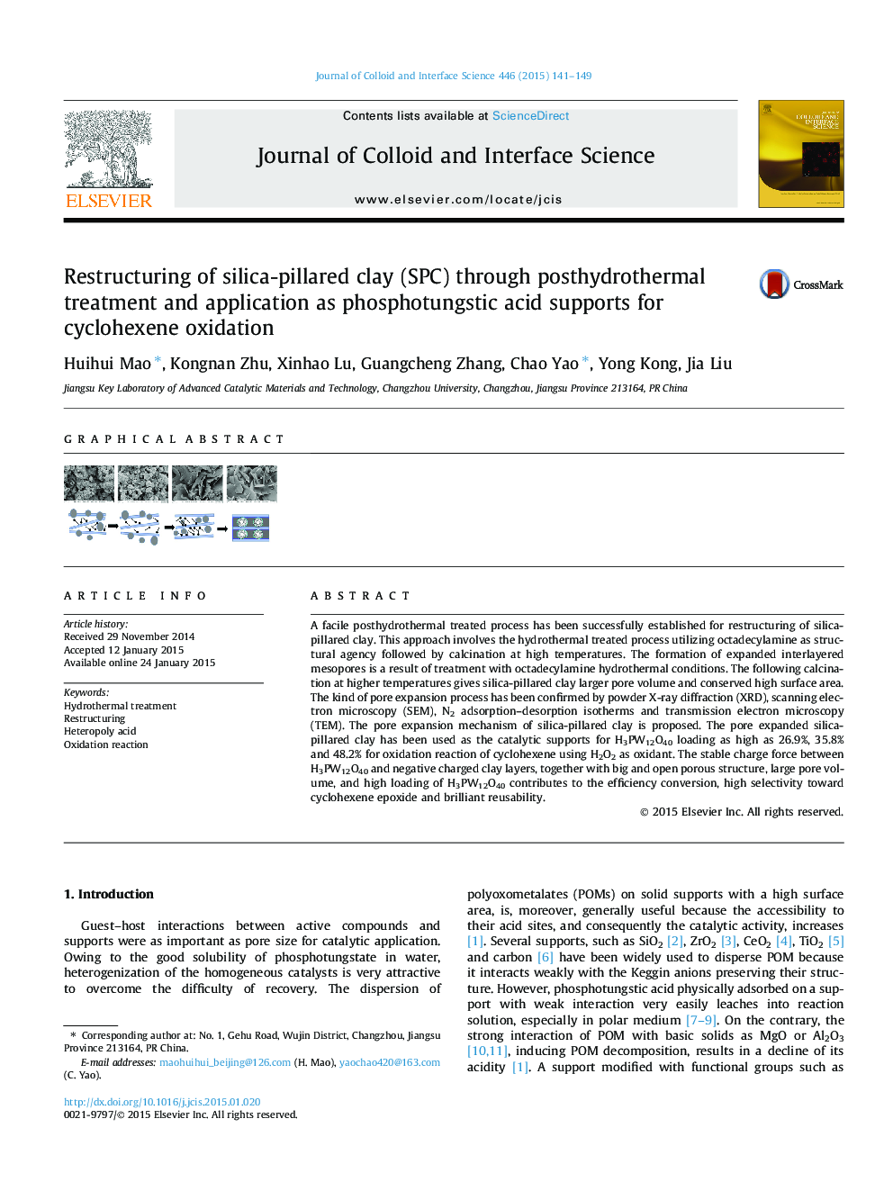 Restructuring of silica-pillared clay (SPC) through posthydrothermal treatment and application as phosphotungstic acid supports for cyclohexene oxidation