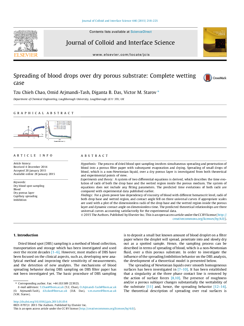 Spreading of blood drops over dry porous substrate: Complete wetting case