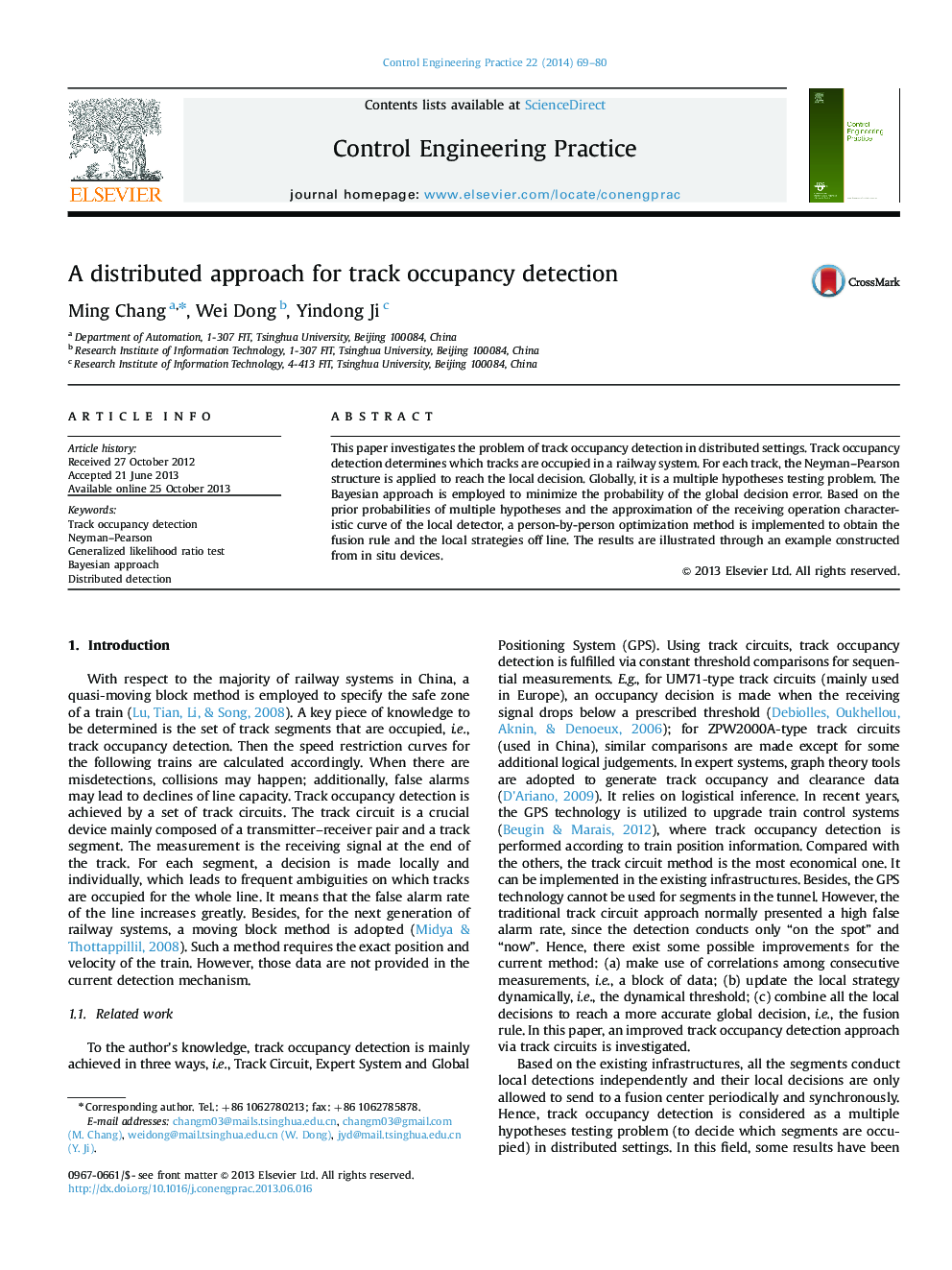 A distributed approach for track occupancy detection
