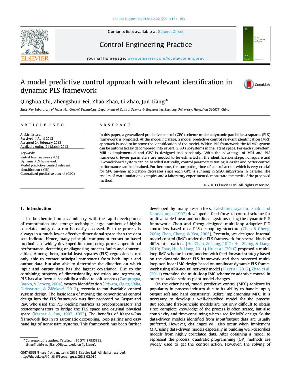 A model predictive control approach with relevant identification in dynamic PLS framework