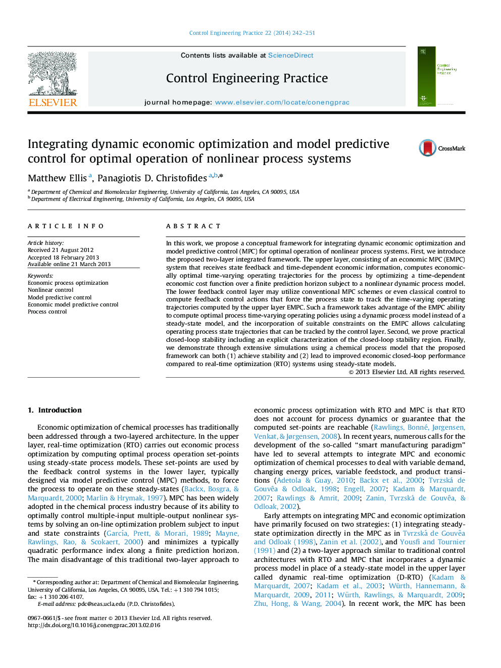 Integrating dynamic economic optimization and model predictive control for optimal operation of nonlinear process systems