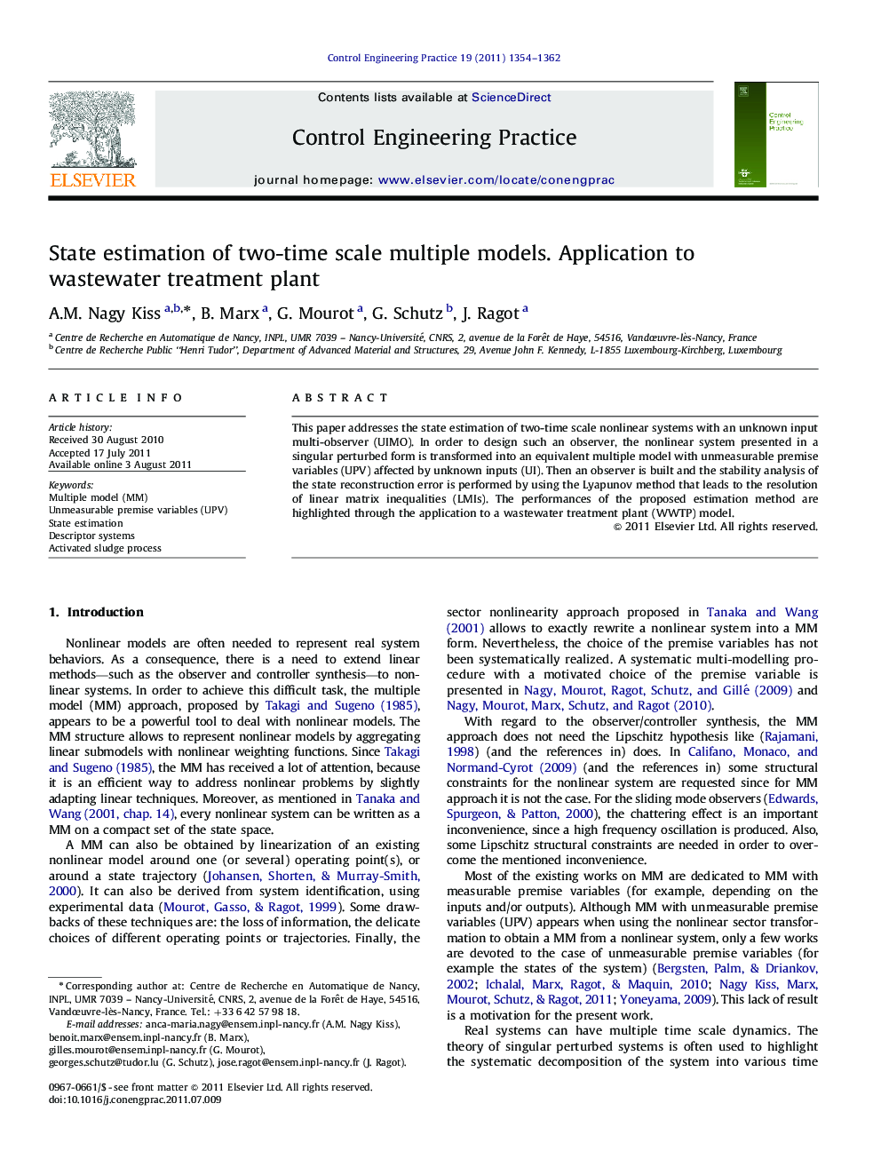 State estimation of two-time scale multiple models. Application to wastewater treatment plant