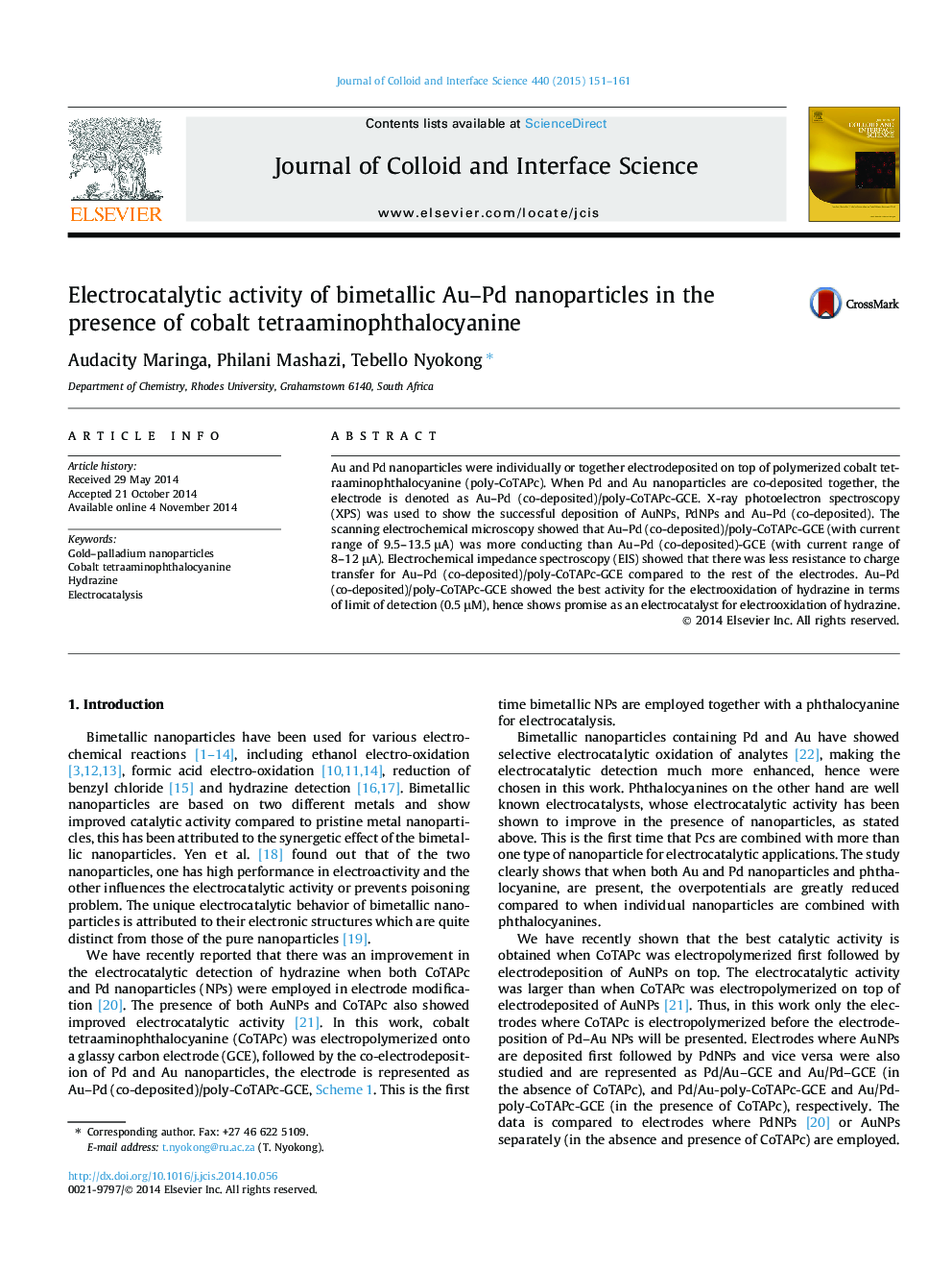 Electrocatalytic activity of bimetallic Au-Pd nanoparticles in the presence of cobalt tetraaminophthalocyanine