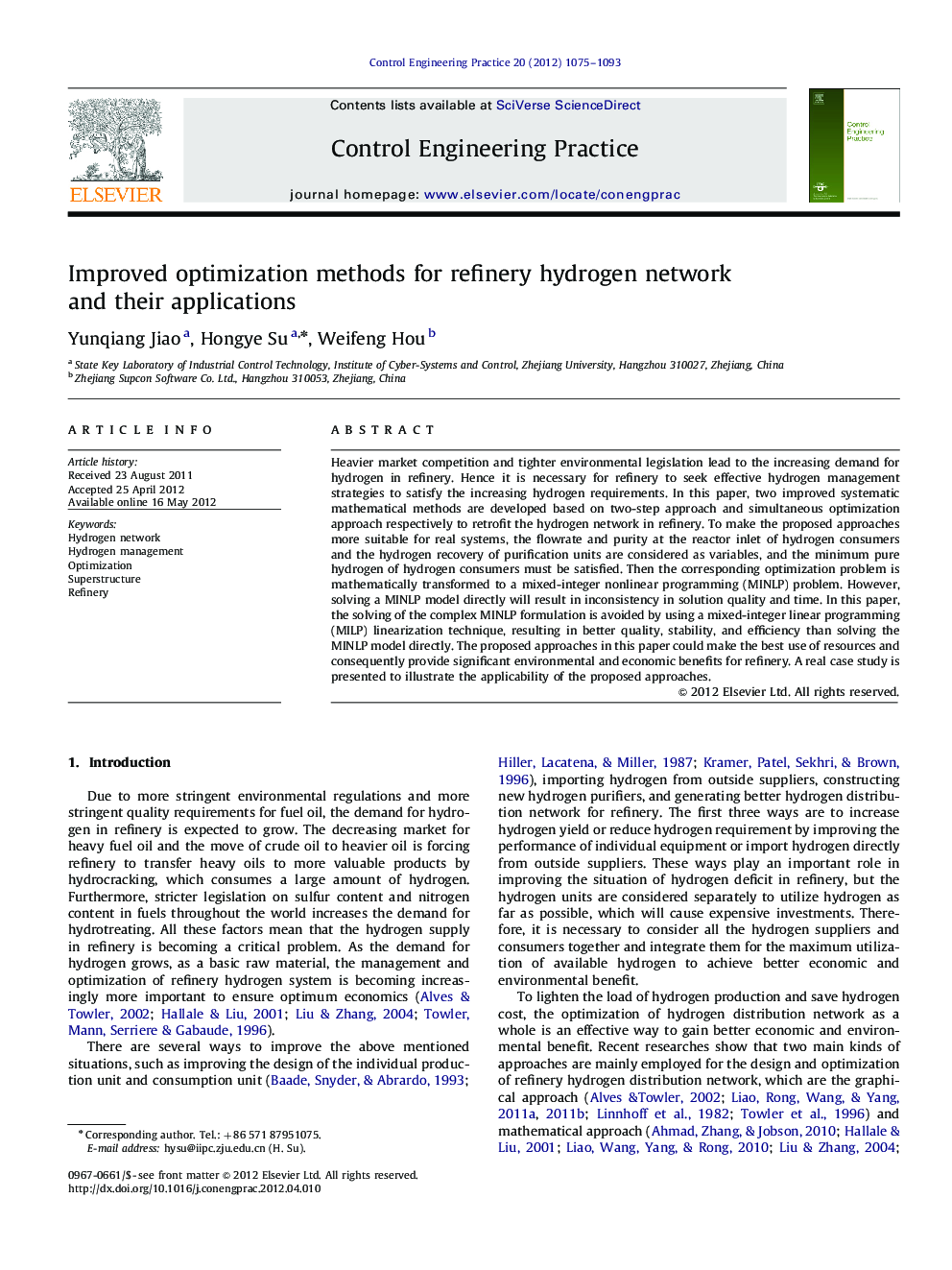 Improved optimization methods for refinery hydrogen network and their applications