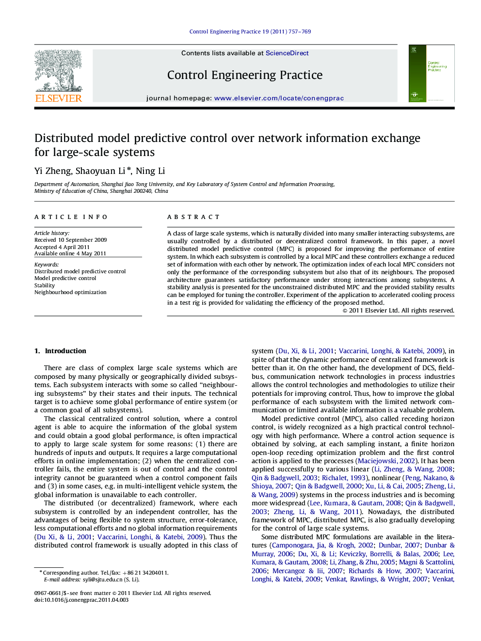 Distributed model predictive control over network information exchange for large-scale systems