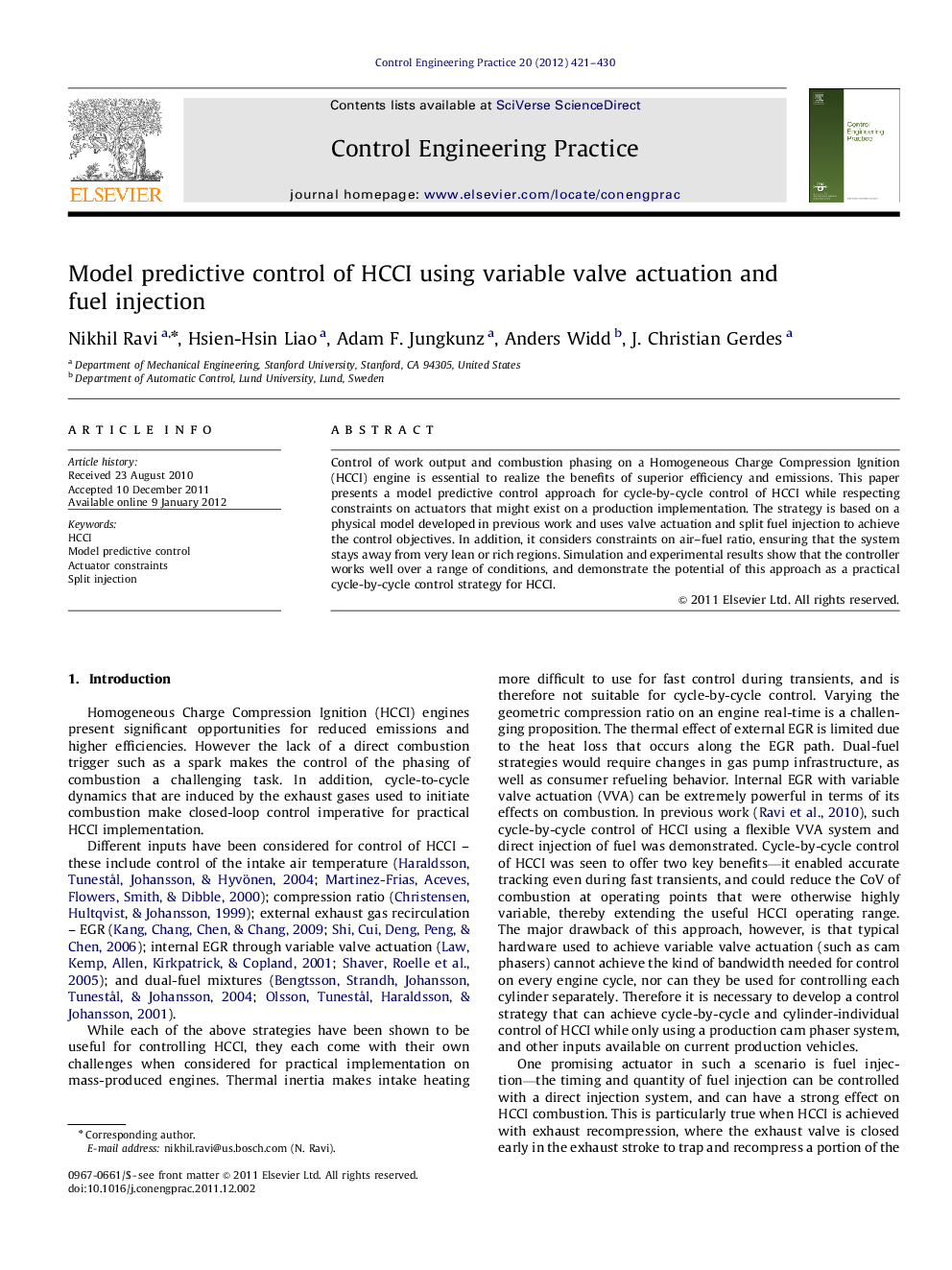 Model predictive control of HCCI using variable valve actuation and fuel injection