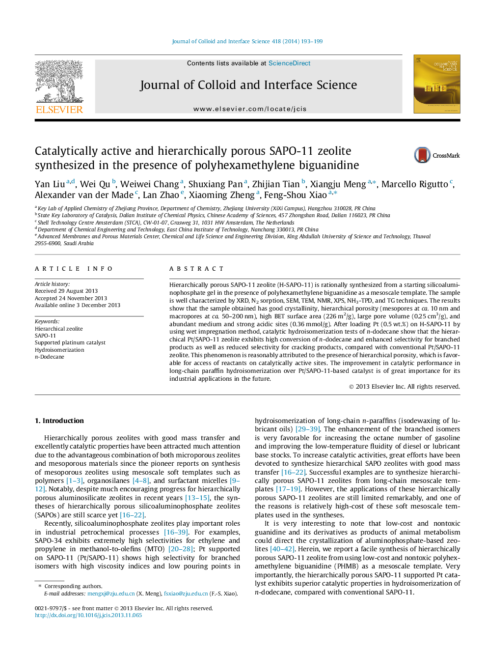 Catalytically active and hierarchically porous SAPO-11 zeolite synthesized in the presence of polyhexamethylene biguanidine